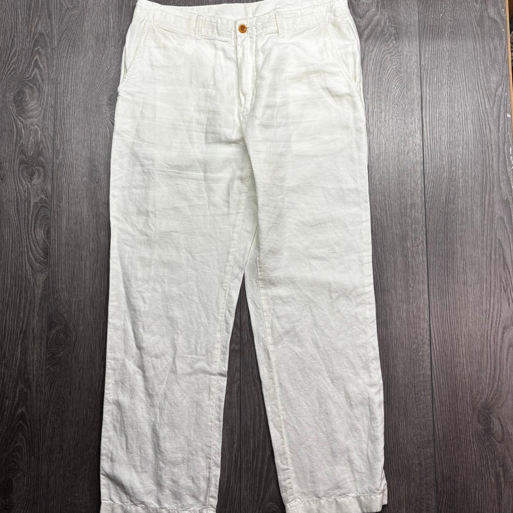 J.Crew Mens White 34W 30L Linen Cotton Blend Straight Leg Trousers Pants RN77388